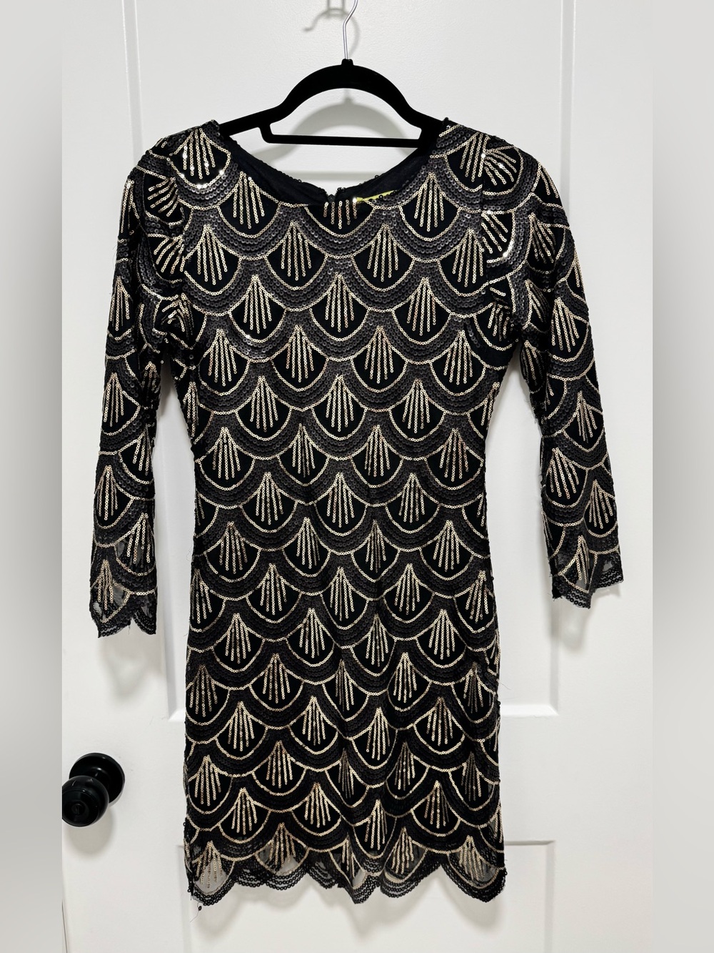 Gianni Bini Black and Gold Scallop-Sequin Mini Dress